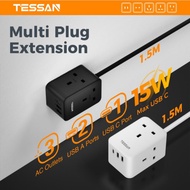 TESSAN Extension Plug Power Socket with 3 USB（C）3 Way plug extension 13A 3250W , 1.5M Extension Cord