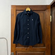 KEMEJA [ML Woman/ XS Man] POLO Ralph Lauren Cotton Shirt Long Sleeve I Navy on Blue I Vintage Vtg Re