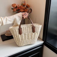 Summer Straw Bags for Women Straw Shoulder Bags Rattan Woven Top Handle Bag Hollow Raffia Crochet Be