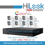 HILOOK ชุดกล้องวงจรปิด HD 2MP 8CH DVR-208G-M1(C) + THC-B127-MS (3.6mm) ภาพสีตลอดเวลามีไมค์ในตัว BY BILLIONAIRE SECURETECH