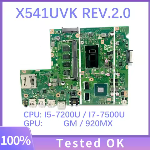 X541UVK REV.2.0 8G Mainboard For ASUS X541UVK Laptop Motherboard With SR342 I5-7200U SR341 I7-7500U 