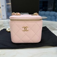 香奈兒/Chanel迷你珍珠盒子包 櫻花粉色 珍珠鏈條