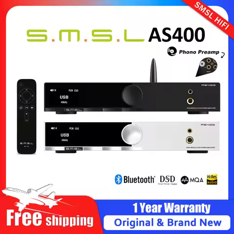 SMSL AS400 Hi-Res DAC Power Amplifier Headphone AMP Support Bluetooth USB Optical Coaxial MM Vinyl P