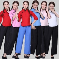 现货村姑衣服女碎花阿庆嫂表演演出服装农家乐民国采茶女孟婆Village Girl Clothes Female Floral Aqing Sister-in-law Performance Dress