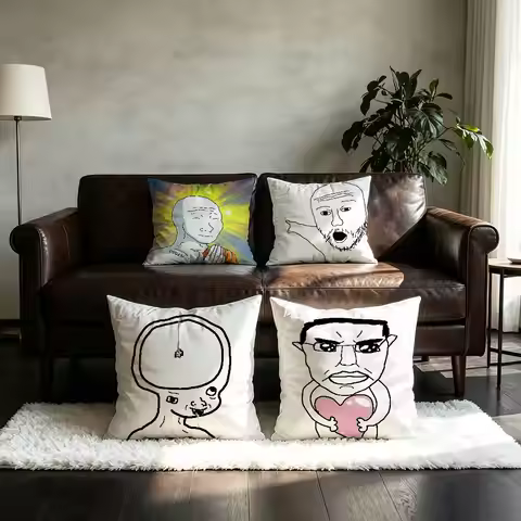 Funny Wojak Meme Pillow Case Square Double-Sided Printing Short Plush Sofa Cushion Cover Bedroom Bed