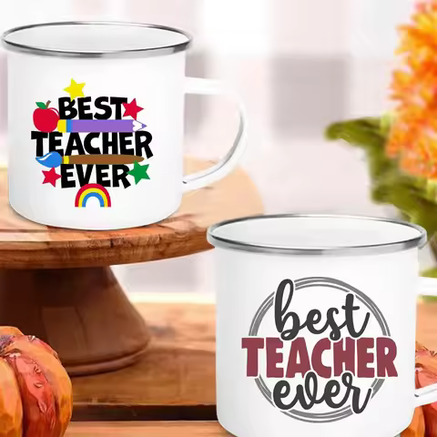 Best Teacher Ever Enamel Mugs Teacher's Day Best Original Teacher's Gift Drink Juice Coffee Cocoa Mi
