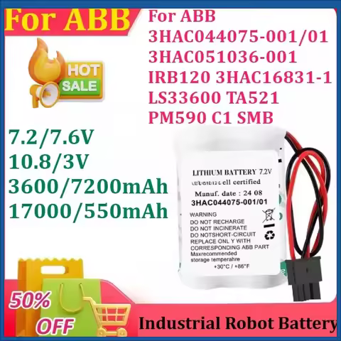 New 3600/7200/17000/550mAh for ABB 3HAC044075-001/01 3HAC051036-001 IRB120 3HAC16831-1 LS33600 TA521