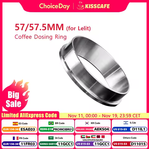 57MM 57.5MM Coffee Dosing Ring 304 Stainless Steel For Lelit Funnel Portafilter Coffee Accessories E