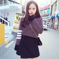Hanagirl Korean High-Quality Chanel Style Genuine Two-Piece Striped Knitted Sweater+Chanel Woolen Sk
