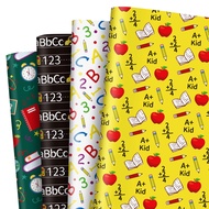 Whaline 12 Sheet Back to School Wrapping Paper Bulk Pencil Apple ABC Book Prints Gift Wrap Paper 19.