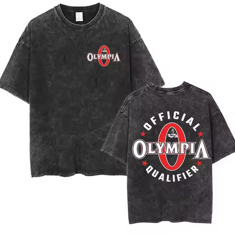 Olympia Gym Man's Vintage Washed Graphic T-Shirts Men's Clothing Summer Fashion Short Sleeve T Shirt