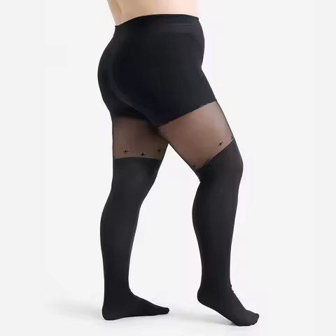 20D Women's Plus Size XL 2XL 3XL 4XL High-wasited Star Pattern Pantyhose Sheer Tights Stretchy Ladie