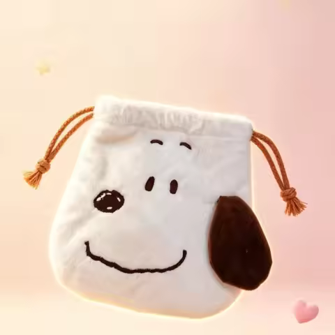 Snoopy Cute Plush Drawstring Bag Portable Healing Storage Pouch Small Item Organizer Holiday Gift