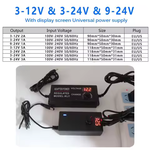 Adjustable AC To DC Power Supply 3V 5V 9V 12V 15V 18V 24V 1A 2A 5A 10A Power Supply Adapter Universa