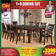 CT3864 CC3388 1+8 Seater Imported Romania Marble Dining Set Kayu / Dining Table / Dining Chair / Meja Makan / Kerusi Mej