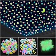 100Pcs 3D Star and Moon Energy Storage Fluorescent Glow In the dark Luminous on Wall Stickers for Ki