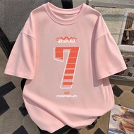 Naomifashion - unisex short-sleeved pink t-shirt | Casual sports top | Number 7 screen printed t-shi