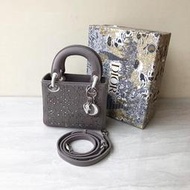 法國時尚精品Dior迪奧lady bag緞面藤格紋仿水晶小方包 迷你