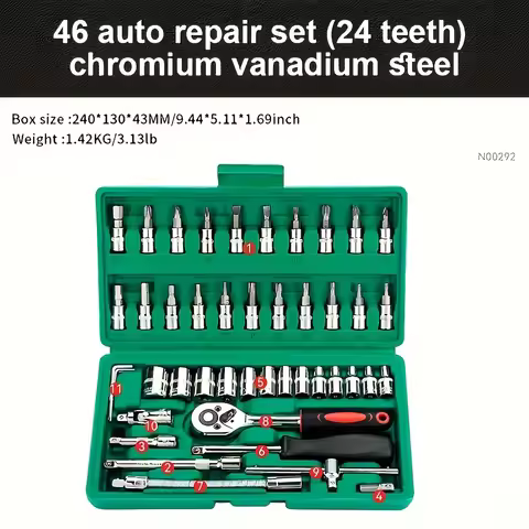 46pcs Set 1/4 Inch Drive Socket Ratchet Wrench Set, With Bit Socket Set Metric And Extension Bar For
