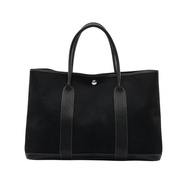 HERMES 愛馬仕 Garden Party 36 手提包 黑色 帆布 牛皮 □K刻 銀扣