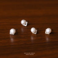 s999 pure silver V-shaped zirconia pearl women's French retro romantic light luxury design temperame