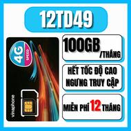 Sim 5G Vinaphone 12TD49 100GB/tháng Trọn Gói 1 Năm Không Giới Hạn Tốc Độ - SIm chính chủ - Bảo Hành