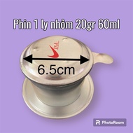 Small aluminum filter brews 20gr of powder to hold 60ml of coffee essence = 1 small cup