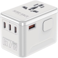 67W Universal Travel Adapter with USB C, SUREANCE World International Travel Plug Adapter, 67W Fast 