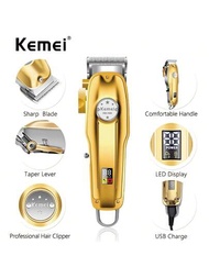 Kemei男士剪髮器,有線/無線削髮器、修鬍器、專業理髮套件,可充電式,在led顯示屏和有線充電修容套件km-1986pro