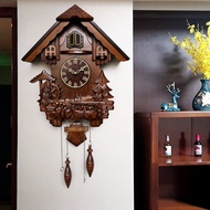 [Featured] Hanshi Solid Wood Cuckoo Bird Wall Clock Retro Living Room Household Light Control Clock 