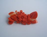 古董天然日本紅珊瑚雕花胸針 老momo珊瑚飾物