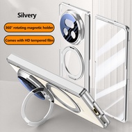 Electroplated Transparent Case For Honor Magic V5 5G Magnetic Rotation Holder Cover For Huawei Honor