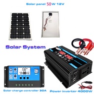 Solar System DC 12 to AC 220V = Power Inverter 4000W + Solar Panels 50 Watt +Solar Charge Controller