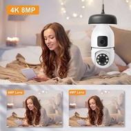[Fpym] หลอดไฟ WiFi 8MP 4K กล้องเลนส์คู่ฐาน E27กล้องดูเด็กในบ้านบลูทูธไร้สายระบบรักษาความปลอดภัยวีดีโ