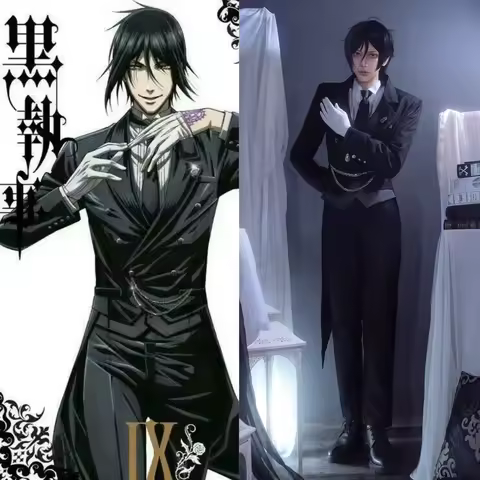 Black Butler Cosplay Costume Anime Sebastian Michaelis Role Playing High Quality Black Tuxedo Outfit