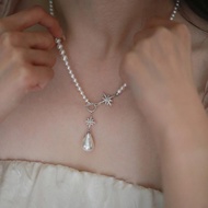 Retro French design sense freshwater akoya imitation pearl necklace eight-point star fish tail baroq