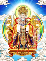 Tranh Phật Giáo - Mẹ Diêu Trì Địa Mẫu chất liệu Gỗ in Tráng Gương có Bọc viền