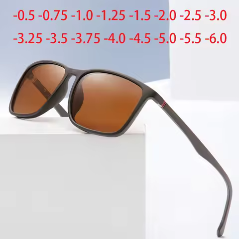 Square Polarized Sunglasses Men Thin Leg Anti Glare Minus Tea Lens Prescription Sunglasses Diopter 0