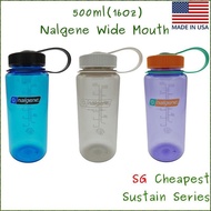 Nalgene 500ml Wide Mouth Water Bottles - 16oz - Tritan Sustain (Markings to 400ml, 500ml Volume to b