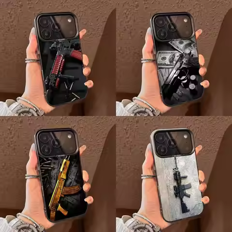 Gun AK47 Rifle M4A1 Phone Case For iPhone 17,16,15,14,13,12,11,Pro,Max,Plus,E,Air,Mini Black Tpu Cov