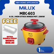 Milux Mini Rice Cooker MRC-603 | 0.3L | 1.5 Cups of Rice | Large Heating Element | Non-Stick Inner P