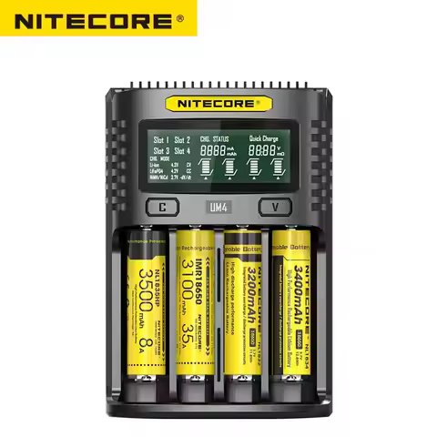 Nitecore UM4 USB four-slot QC Charger Intelligent Circuitry Global Insurance li-ion AA 16340 18650 1