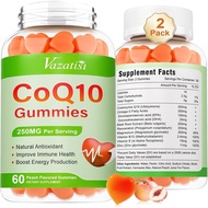 2 Pack CoQ10 Gummies 250 mg, Plus Omega-3, Magnesium, Vitamin B12 for Cellular Energy, Brain & Antio