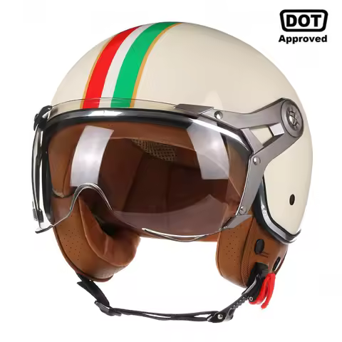 DOT 3/4 Open Face Motorcycle Retro Motorbike Helmets With For Men Women Vintage Chopper Capacete De 