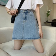 พร้อมส่ง กระโปรงยีนส์สั้น  ทรงเอ  สไตล์เกาหลี กระโปรงเอวสูง วัยรุ่น กระดุมหน้า มีกระเป๋าใส่เหรียญ ชิ