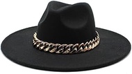 Wide Brim Fedora Hat with Gold Chain Band, Beige