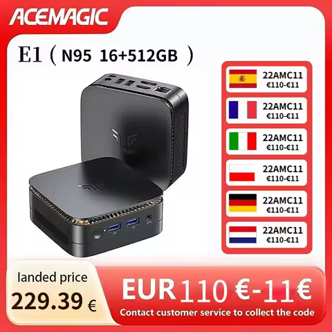 ACEMAGIC Intel N95 Mini PC DDR4 16GB RAM 512GB SSD Computer Max 3.6GHz 11 Pro Desktop 4K Dual Displa