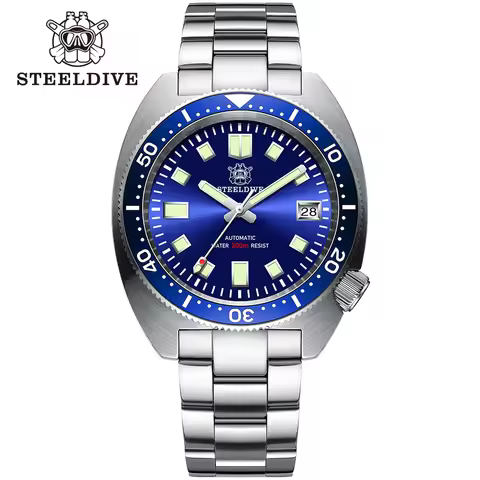 STEELDIVE 42mm Thin Abalone SD1977 Sapphire Glass NH35 Movement 200M Waterproof Blue Men's Diving Me