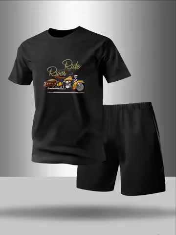 Two piece men's pajamas for spring summer autumn winter short sleeved shorts fashionable geometric p