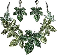 Chunky Leaf Floral Statement Necklace Earring Set Vintage Boho Statement Jewelry Set Drama Bib Colla